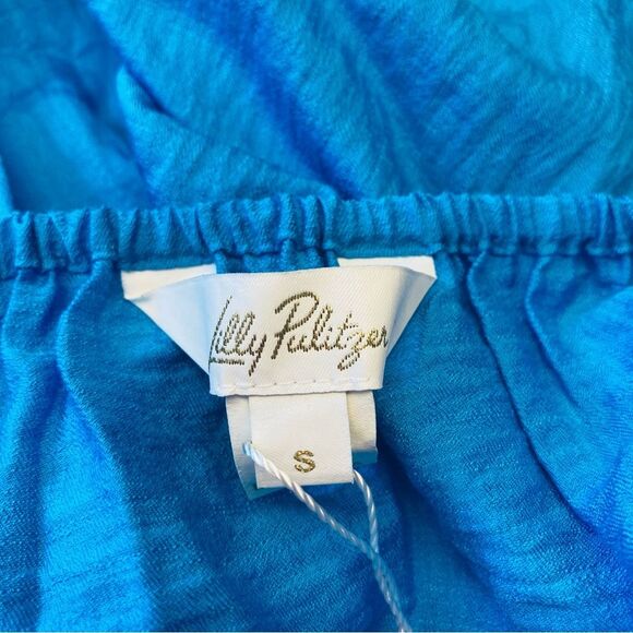 Lilly Pulitzer Caralisa Flutter Sleeve Top‎ Square Neck Size S Tangier Teal NEW - Picture 6 of 11